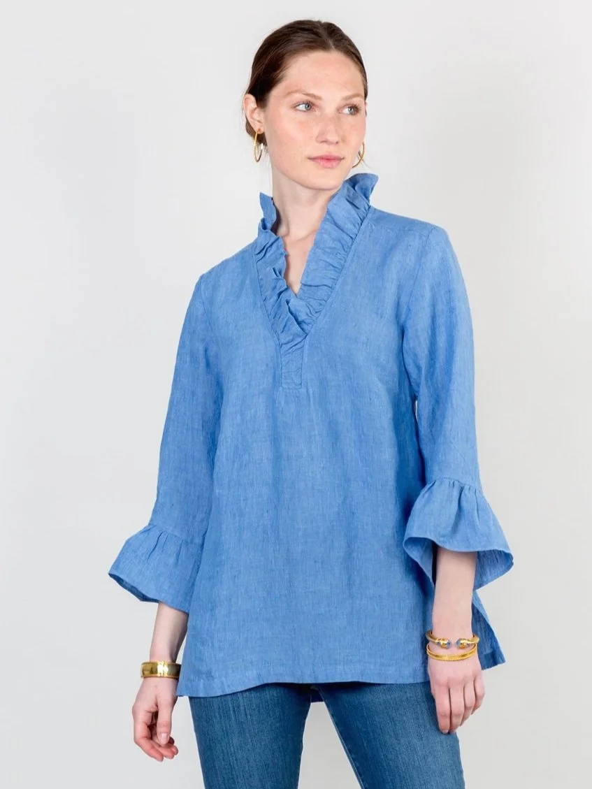 Mia Ruffle Top - Linen — fourTWELVE